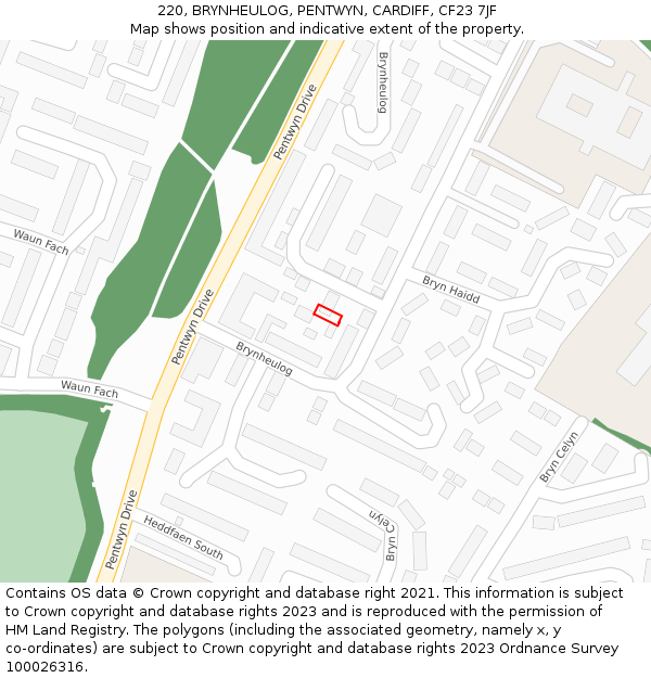 220, BRYNHEULOG, PENTWYN, CARDIFF, CF23 7JF: Location map and indicative extent of plot