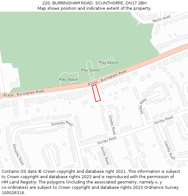 220, BURRINGHAM ROAD, SCUNTHORPE, DN17 2BH: Location map and indicative extent of plot