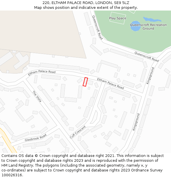 220, ELTHAM PALACE ROAD, LONDON, SE9 5LZ: Location map and indicative extent of plot