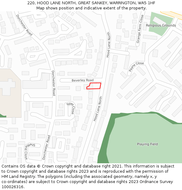 220, HOOD LANE NORTH, GREAT SANKEY, WARRINGTON, WA5 1HF: Location map and indicative extent of plot