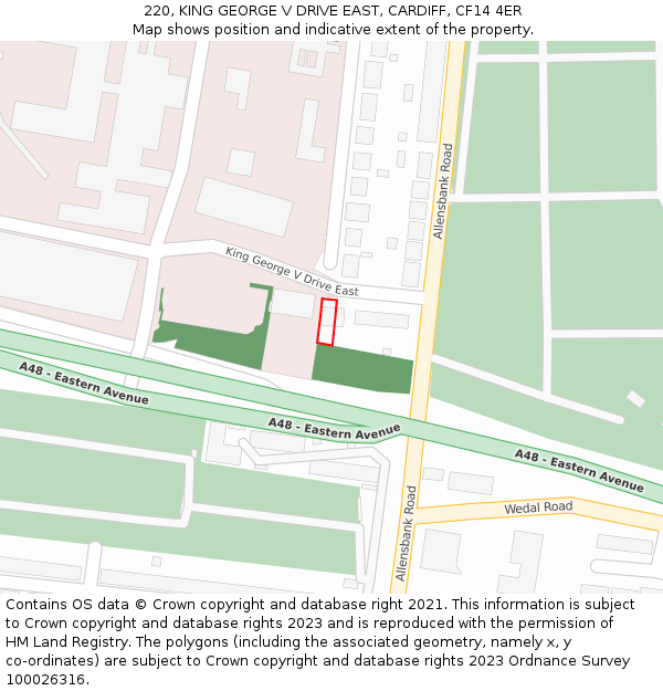 220, KING GEORGE V DRIVE EAST, CARDIFF, CF14 4ER: Location map and indicative extent of plot