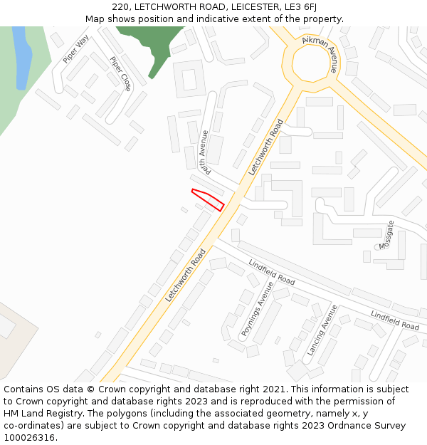 220, LETCHWORTH ROAD, LEICESTER, LE3 6FJ: Location map and indicative extent of plot