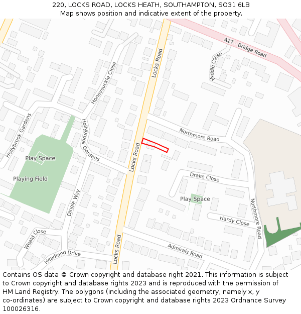 220, LOCKS ROAD, LOCKS HEATH, SOUTHAMPTON, SO31 6LB: Location map and indicative extent of plot