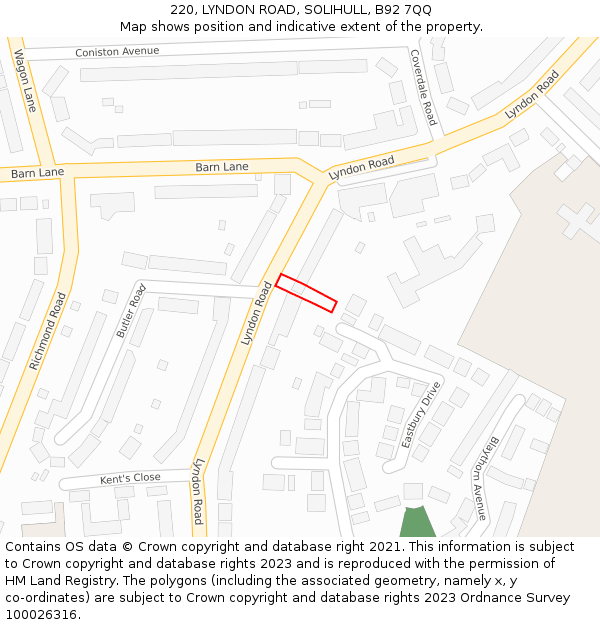 220, LYNDON ROAD, SOLIHULL, B92 7QQ: Location map and indicative extent of plot