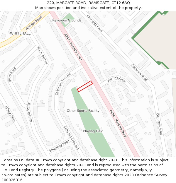 220, MARGATE ROAD, RAMSGATE, CT12 6AQ: Location map and indicative extent of plot