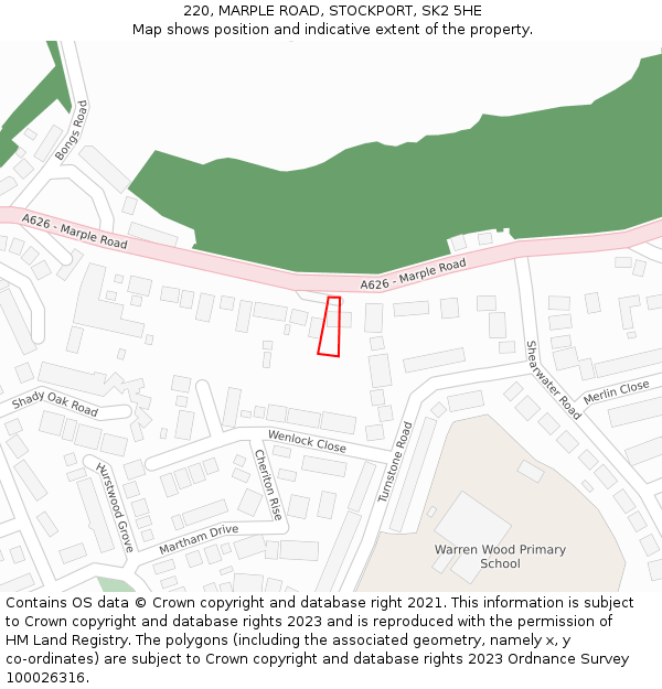 220, MARPLE ROAD, STOCKPORT, SK2 5HE: Location map and indicative extent of plot