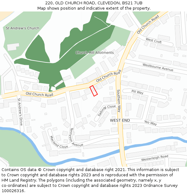 220, OLD CHURCH ROAD, CLEVEDON, BS21 7UB: Location map and indicative extent of plot