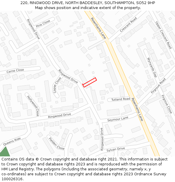 220, RINGWOOD DRIVE, NORTH BADDESLEY, SOUTHAMPTON, SO52 9HP: Location map and indicative extent of plot