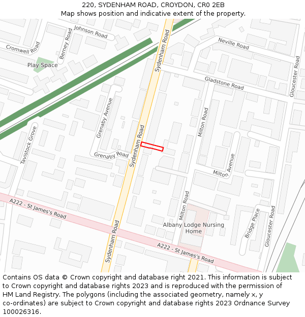 220, SYDENHAM ROAD, CROYDON, CR0 2EB: Location map and indicative extent of plot