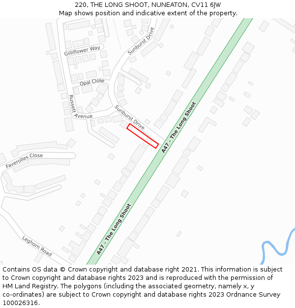 220, THE LONG SHOOT, NUNEATON, CV11 6JW: Location map and indicative extent of plot