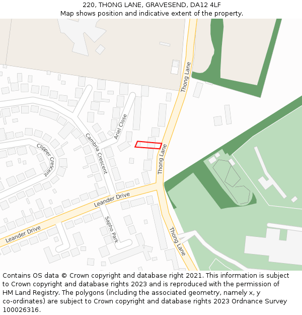 220, THONG LANE, GRAVESEND, DA12 4LF: Location map and indicative extent of plot