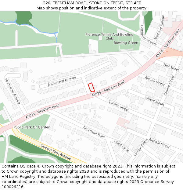 220, TRENTHAM ROAD, STOKE-ON-TRENT, ST3 4EF: Location map and indicative extent of plot