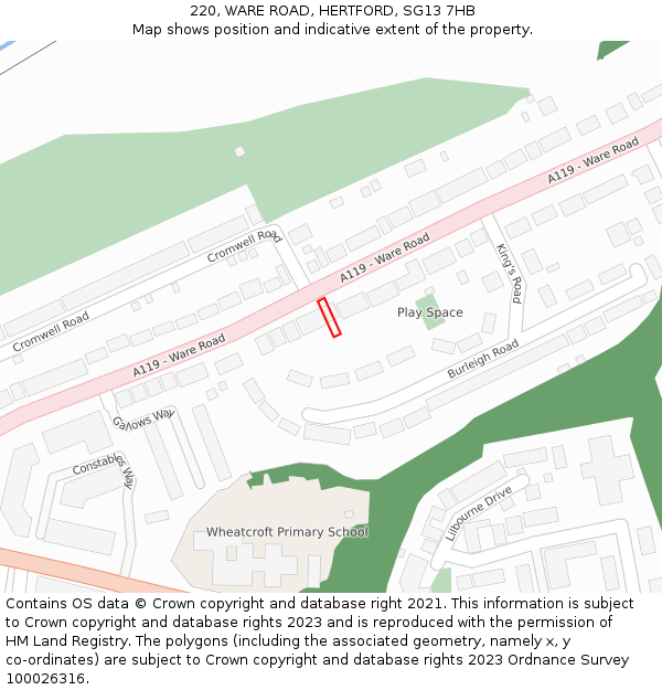 220, WARE ROAD, HERTFORD, SG13 7HB: Location map and indicative extent of plot