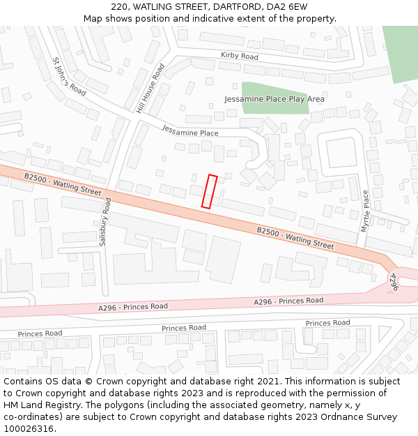 220, WATLING STREET, DARTFORD, DA2 6EW: Location map and indicative extent of plot