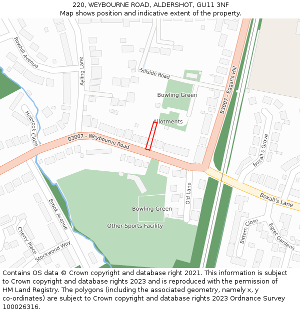 220, WEYBOURNE ROAD, ALDERSHOT, GU11 3NF: Location map and indicative extent of plot