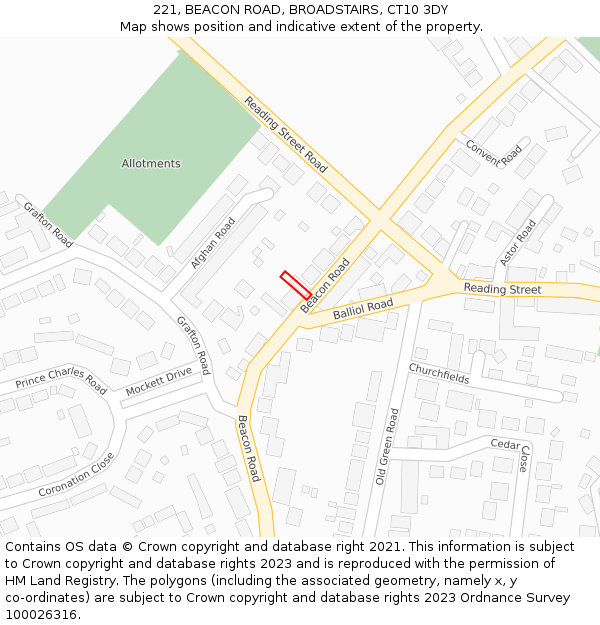 221, BEACON ROAD, BROADSTAIRS, CT10 3DY: Location map and indicative extent of plot