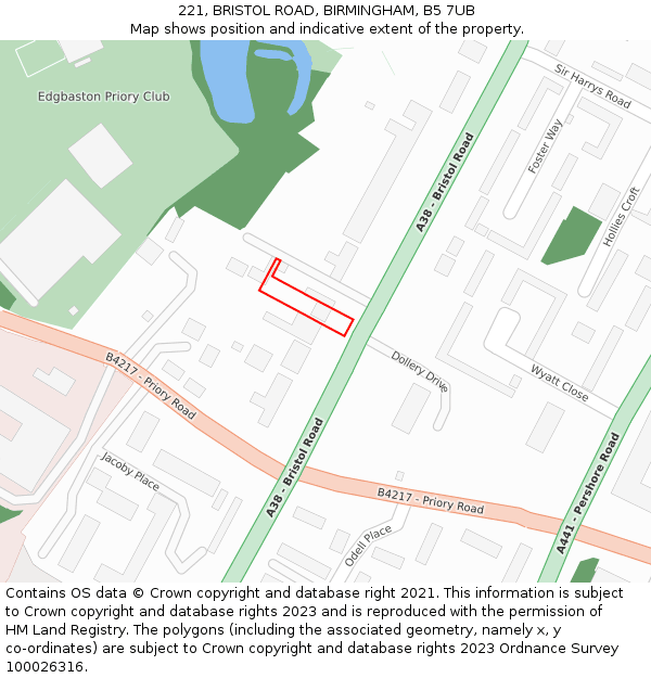 221, BRISTOL ROAD, BIRMINGHAM, B5 7UB: Location map and indicative extent of plot