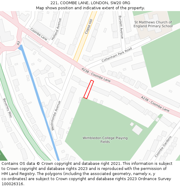 221, COOMBE LANE, LONDON, SW20 0RG: Location map and indicative extent of plot