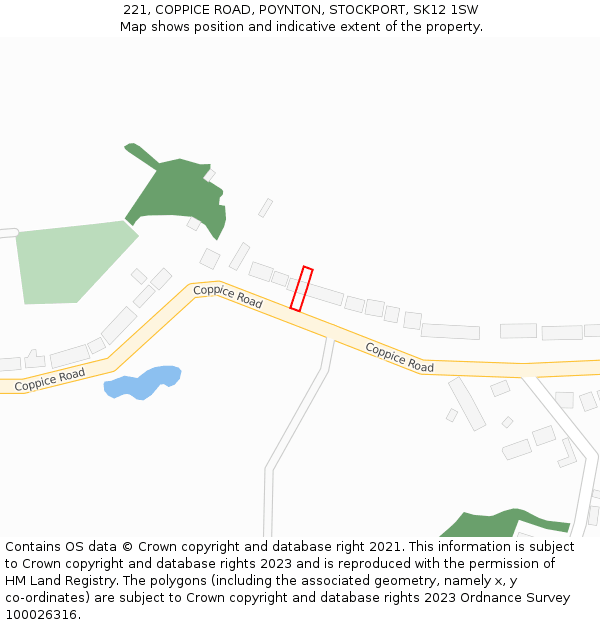 221, COPPICE ROAD, POYNTON, STOCKPORT, SK12 1SW: Location map and indicative extent of plot