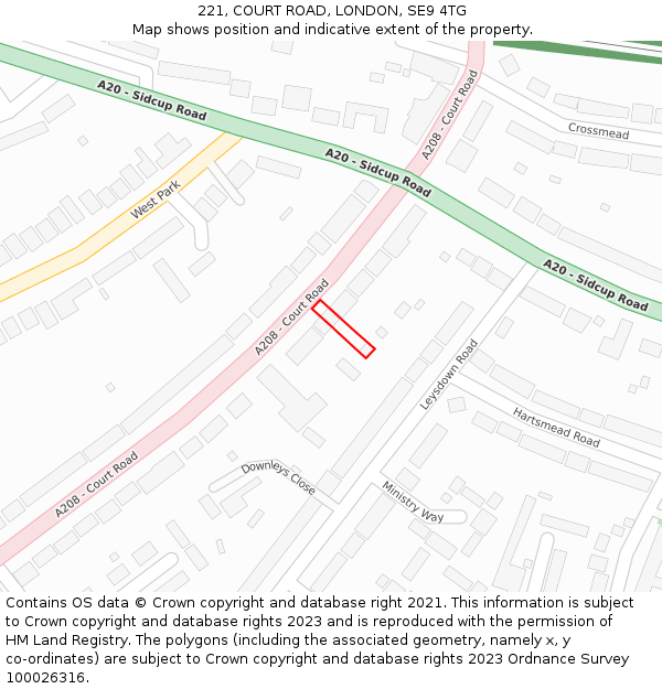 221, COURT ROAD, LONDON, SE9 4TG: Location map and indicative extent of plot