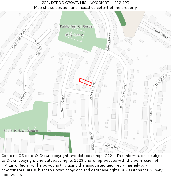 221, DEEDS GROVE, HIGH WYCOMBE, HP12 3PD: Location map and indicative extent of plot