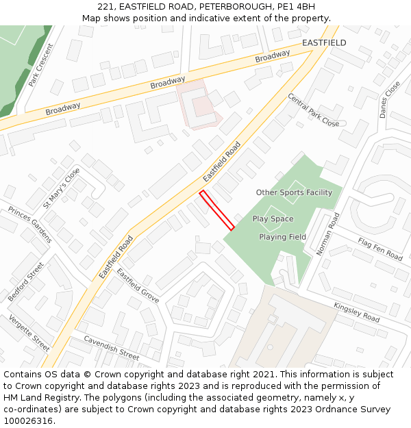 221, EASTFIELD ROAD, PETERBOROUGH, PE1 4BH: Location map and indicative extent of plot