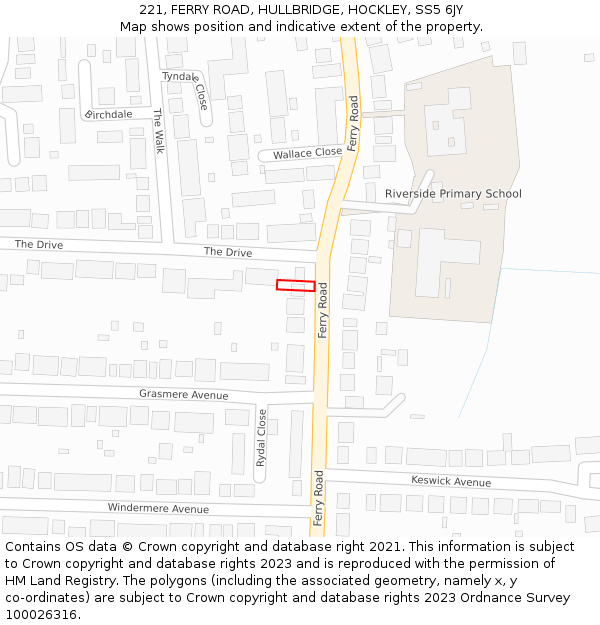 221, FERRY ROAD, HULLBRIDGE, HOCKLEY, SS5 6JY: Location map and indicative extent of plot