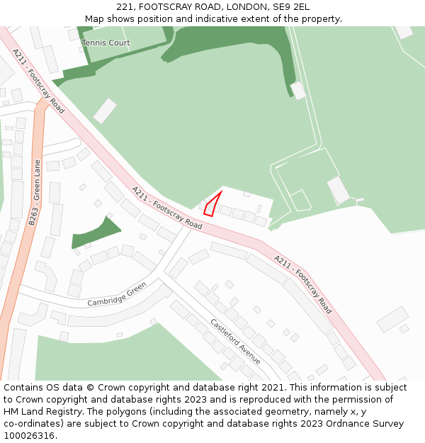 221, FOOTSCRAY ROAD, LONDON, SE9 2EL: Location map and indicative extent of plot