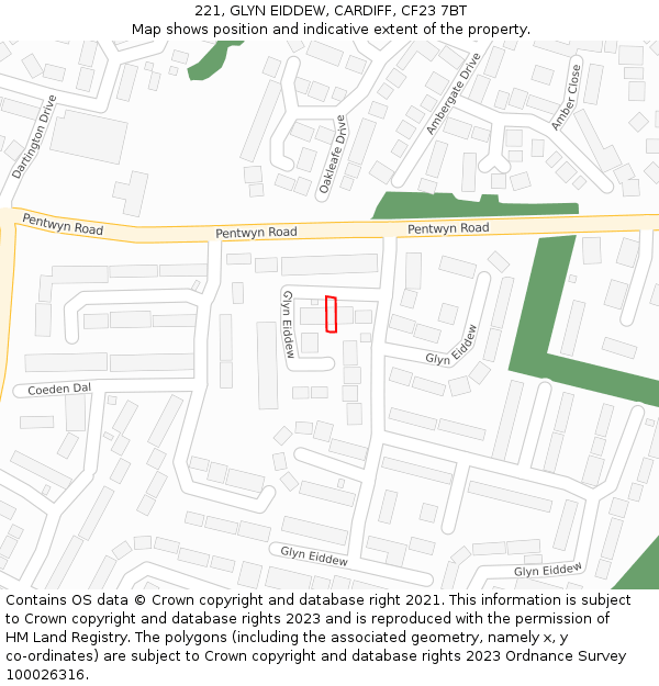 221, GLYN EIDDEW, CARDIFF, CF23 7BT: Location map and indicative extent of plot