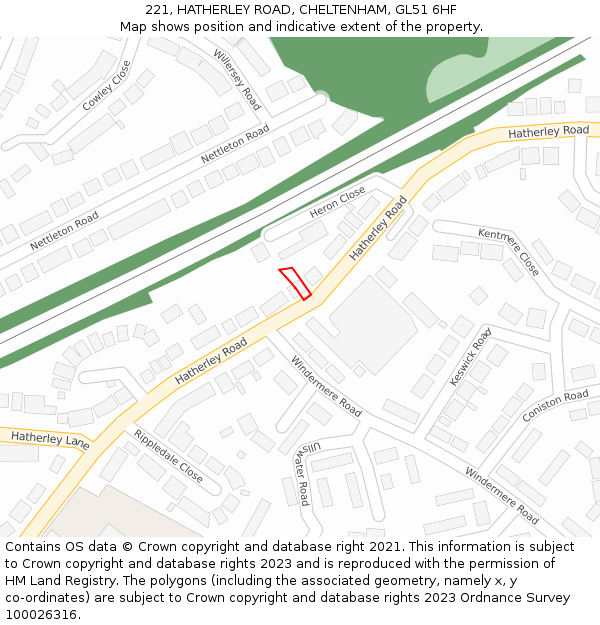 221, HATHERLEY ROAD, CHELTENHAM, GL51 6HF: Location map and indicative extent of plot