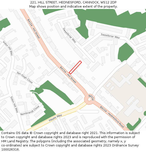 221, HILL STREET, HEDNESFORD, CANNOCK, WS12 2DP: Location map and indicative extent of plot