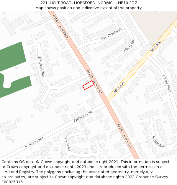 221, HOLT ROAD, HORSFORD, NORWICH, NR10 3DZ: Location map and indicative extent of plot