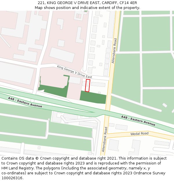 221, KING GEORGE V DRIVE EAST, CARDIFF, CF14 4ER: Location map and indicative extent of plot