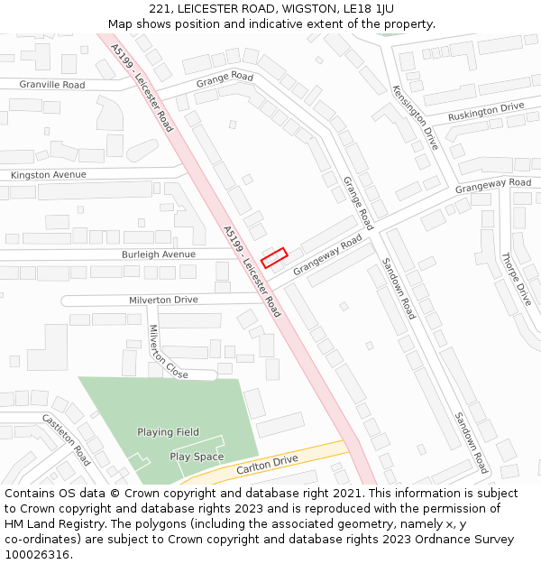 221, LEICESTER ROAD, WIGSTON, LE18 1JU: Location map and indicative extent of plot