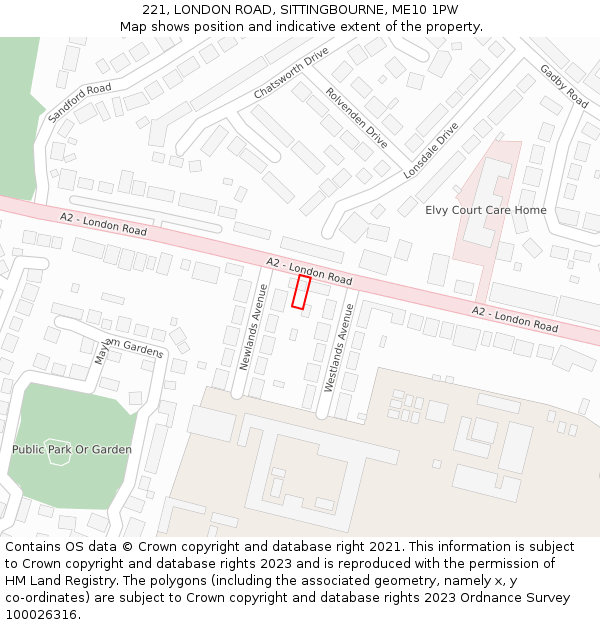 221, LONDON ROAD, SITTINGBOURNE, ME10 1PW: Location map and indicative extent of plot