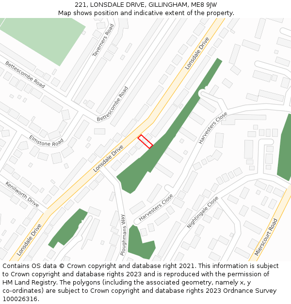 221, LONSDALE DRIVE, GILLINGHAM, ME8 9JW: Location map and indicative extent of plot