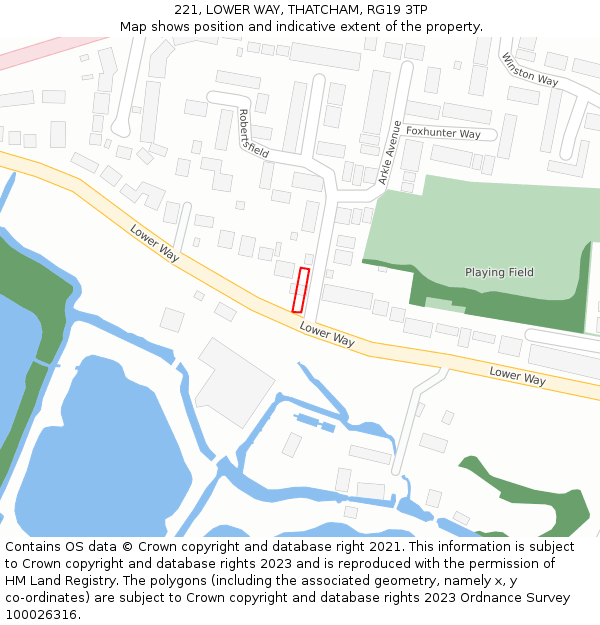 221, LOWER WAY, THATCHAM, RG19 3TP: Location map and indicative extent of plot