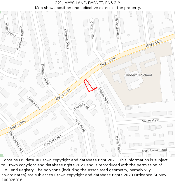 221, MAYS LANE, BARNET, EN5 2LY: Location map and indicative extent of plot