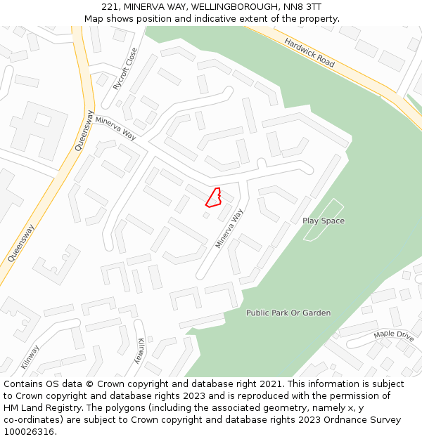 221, MINERVA WAY, WELLINGBOROUGH, NN8 3TT: Location map and indicative extent of plot