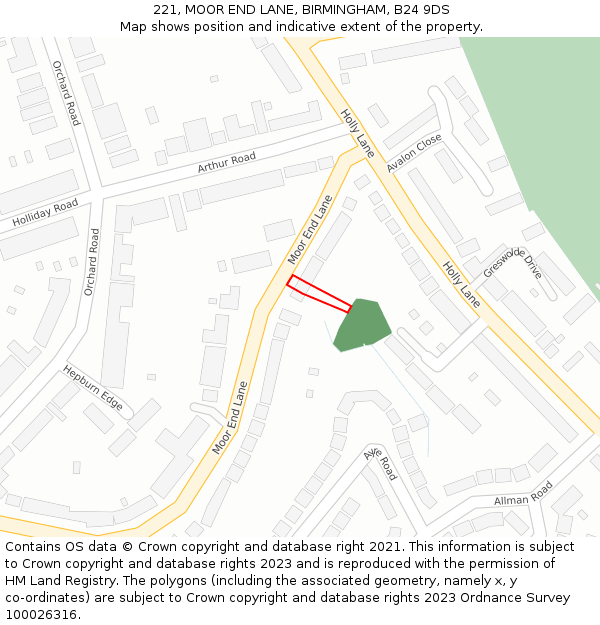 221, MOOR END LANE, BIRMINGHAM, B24 9DS: Location map and indicative extent of plot