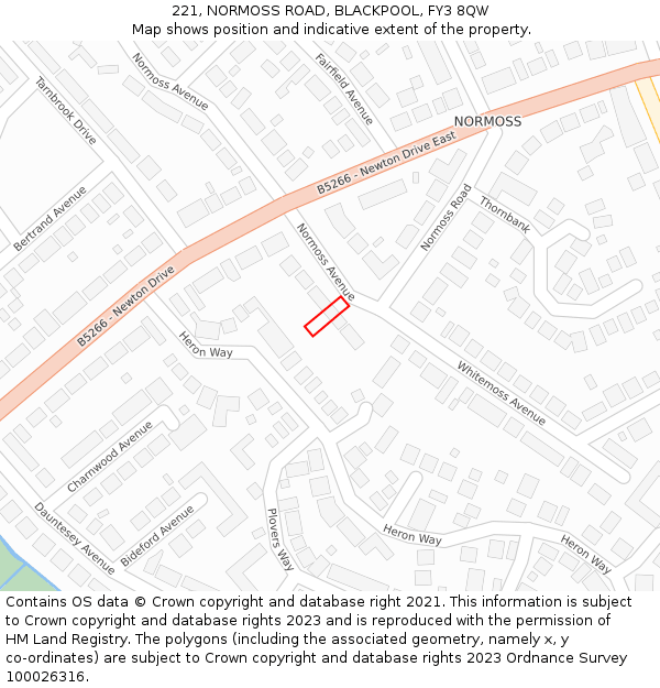 221, NORMOSS ROAD, BLACKPOOL, FY3 8QW: Location map and indicative extent of plot