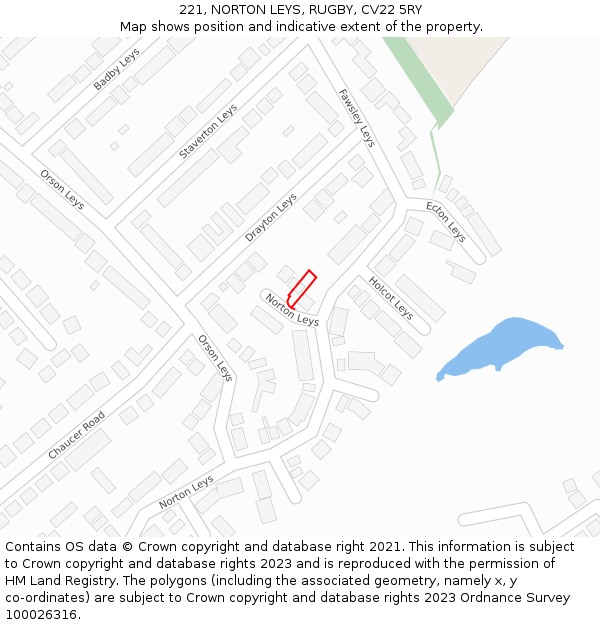 221, NORTON LEYS, RUGBY, CV22 5RY: Location map and indicative extent of plot