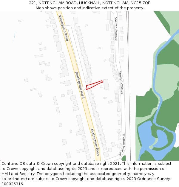221, NOTTINGHAM ROAD, HUCKNALL, NOTTINGHAM, NG15 7QB: Location map and indicative extent of plot