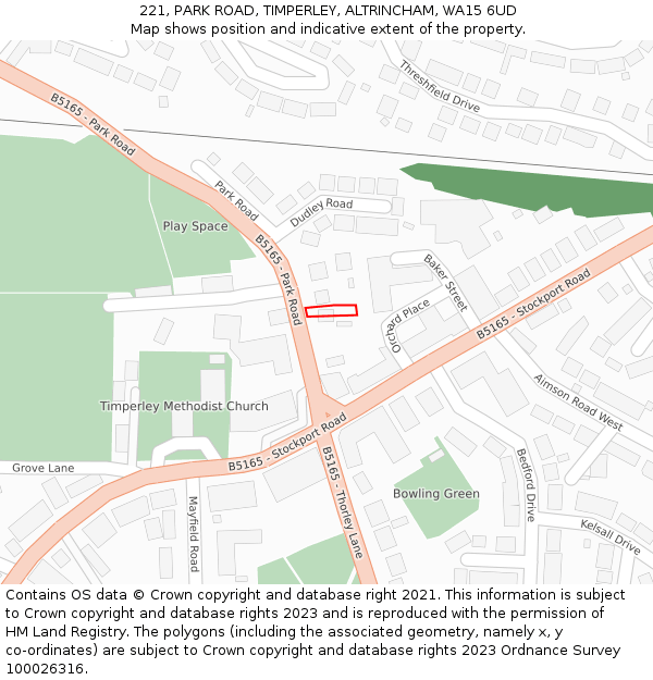 221, PARK ROAD, TIMPERLEY, ALTRINCHAM, WA15 6UD: Location map and indicative extent of plot