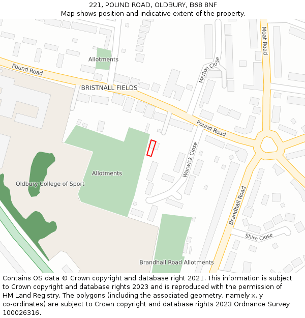 221, POUND ROAD, OLDBURY, B68 8NF: Location map and indicative extent of plot