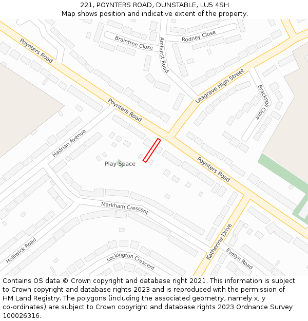 221, POYNTERS ROAD, DUNSTABLE, LU5 4SH: Location map and indicative extent of plot