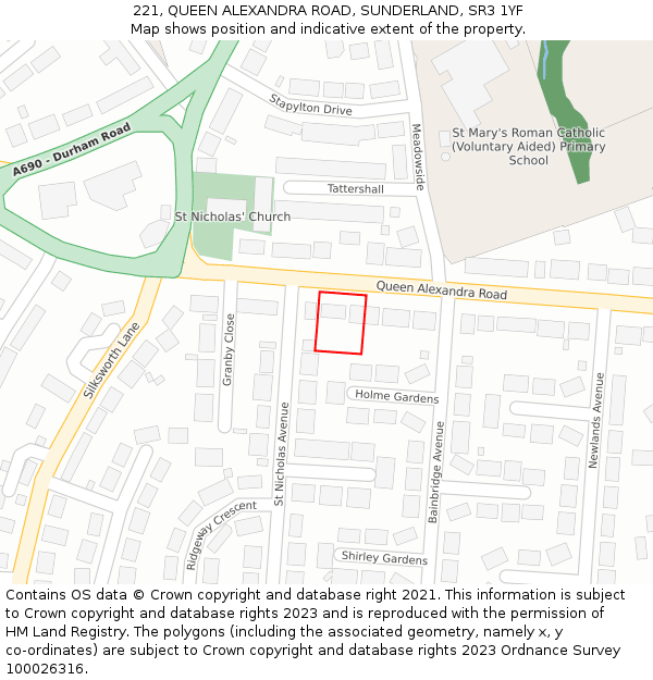 221, QUEEN ALEXANDRA ROAD, SUNDERLAND, SR3 1YF: Location map and indicative extent of plot