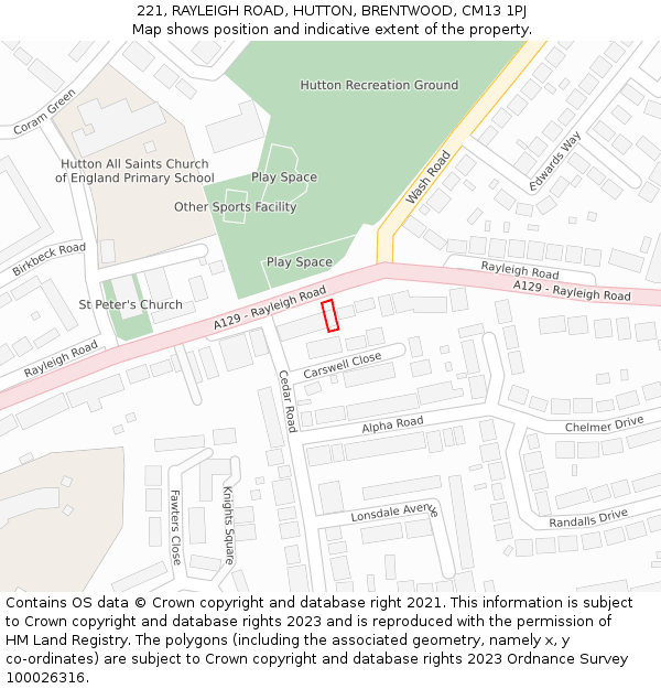 221, RAYLEIGH ROAD, HUTTON, BRENTWOOD, CM13 1PJ: Location map and indicative extent of plot