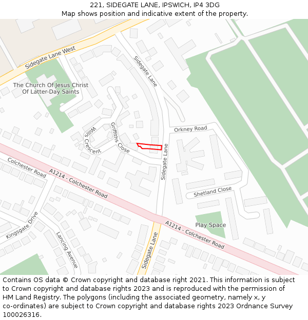 221, SIDEGATE LANE, IPSWICH, IP4 3DG: Location map and indicative extent of plot