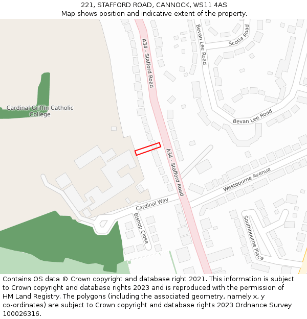 221, STAFFORD ROAD, CANNOCK, WS11 4AS: Location map and indicative extent of plot